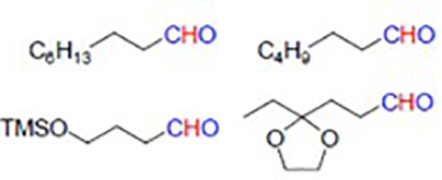 Examples of aldehydes obtained at a high yield using these catalysts for techtransfer by Viromii